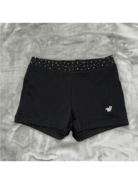 Varsity Black Athletic Shorts with Studded Waistband